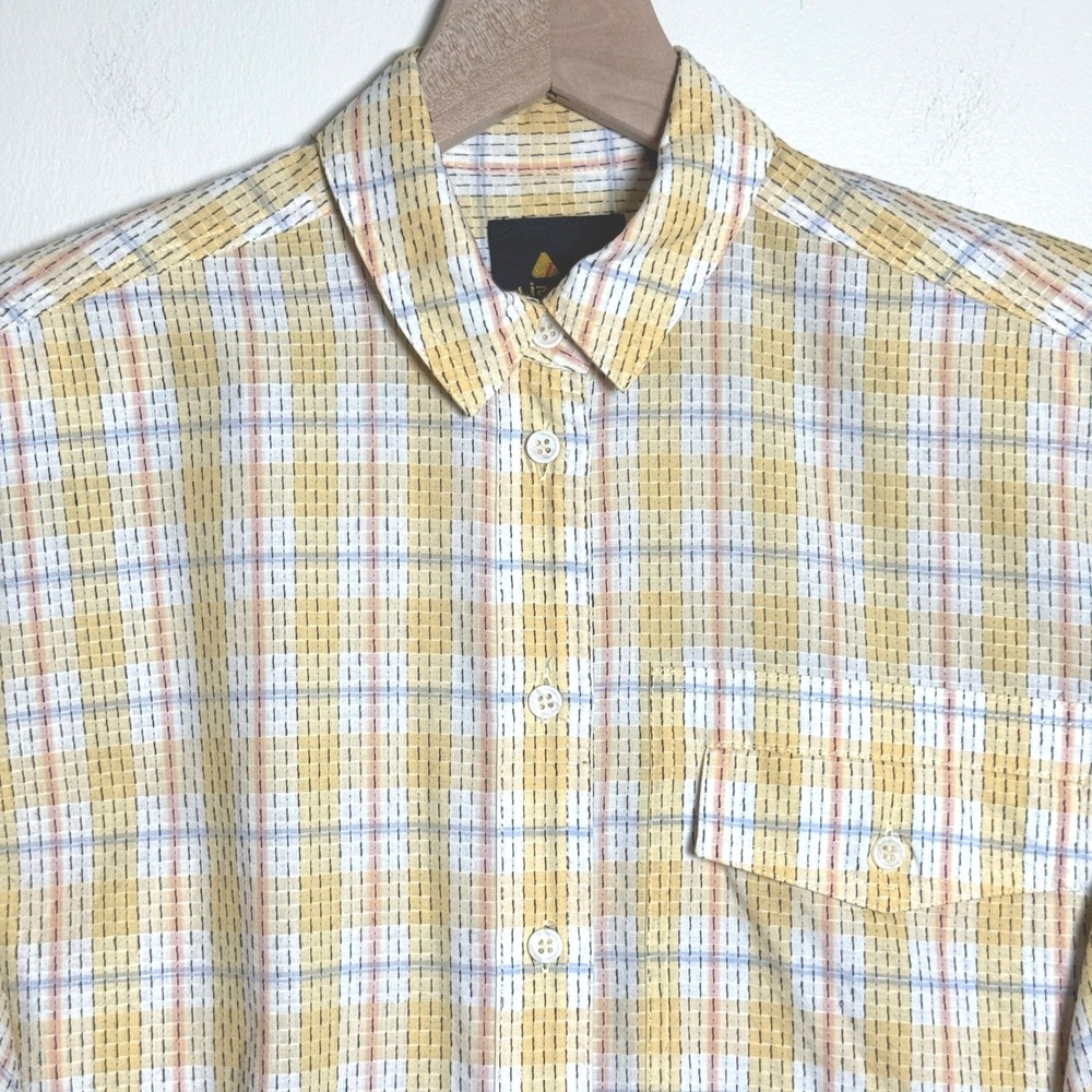 Lizsport VTG Mens Button Down Shirt S Yellow Plaid Textured Cotton 80s Preppy‎
